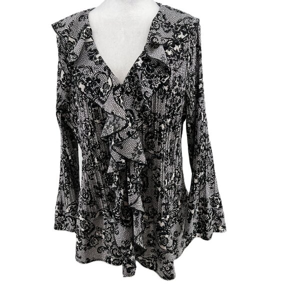 🖤Laura Plus Size 20 Floral Ruffle  long sleeve Blouse - Elegant & Flow - Picture 1 of 13